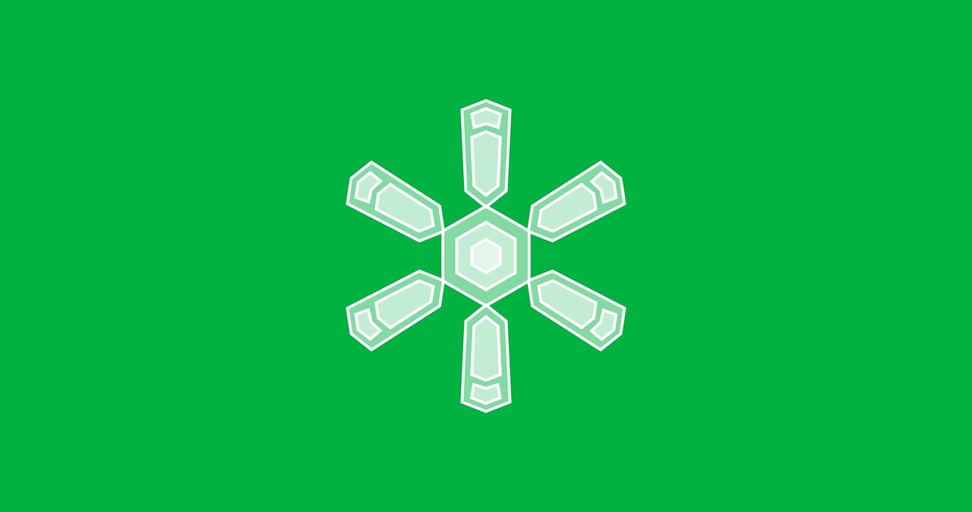 透明な背景で白い雪の結晶が回転するアニメーション