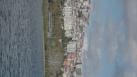 cityscape reflected in a lake on a cloudy day