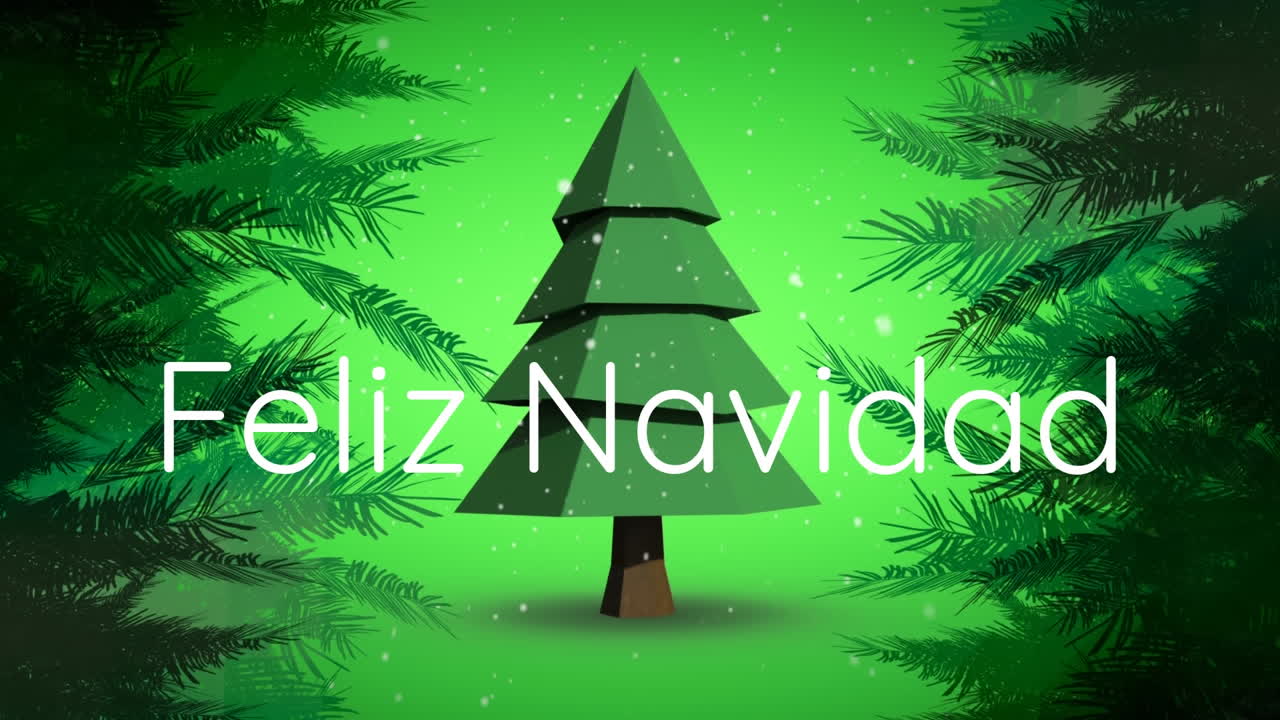 animación de felix navidad texto y nieve cayendo sobre el árbol de navidad giratorio y las ramas