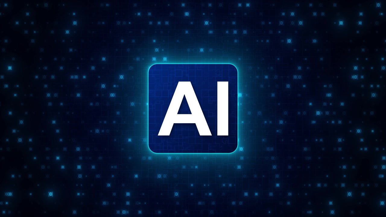 Animazione del logo di intelligenza artificiale su sfondo digitale