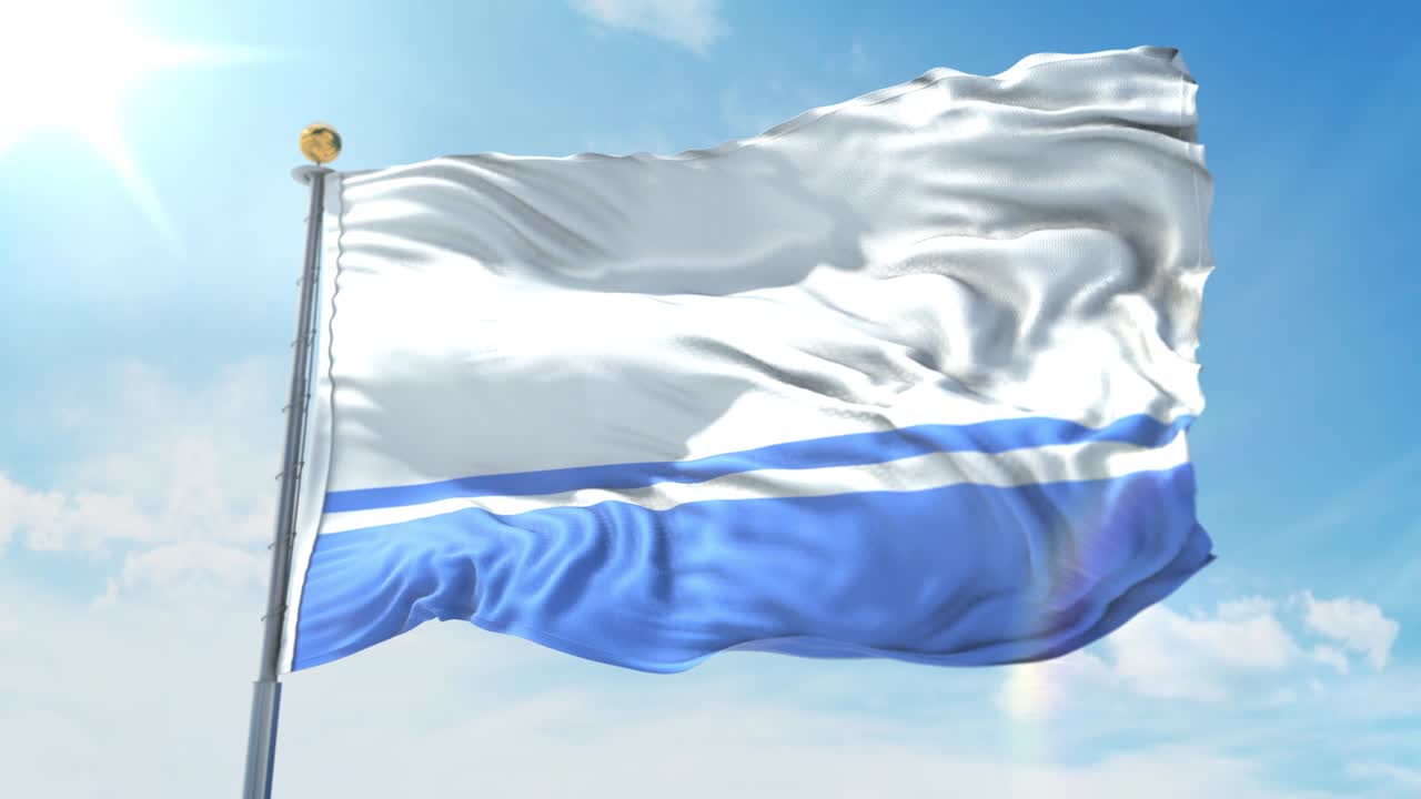 알타이 공화국의 발이 깊은 파란 하늘을 배경으로 바람에 흔들립니다. 국가 테마, 국제 개념. 3d 렌더리 원활한 루프 4k