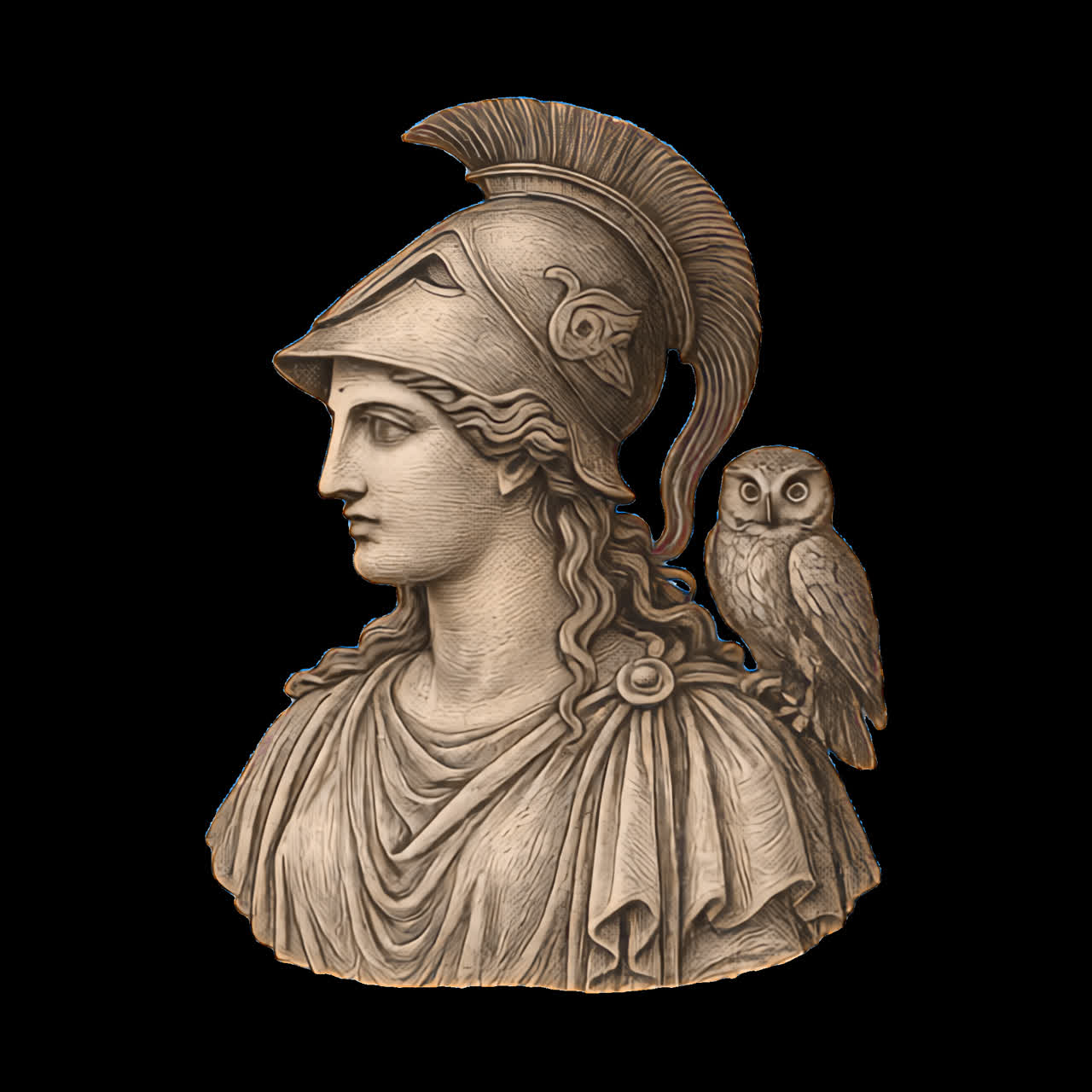 Ancient wisdom embodied in sculpture animation isolated asset, transparent 4K video, alpha channel