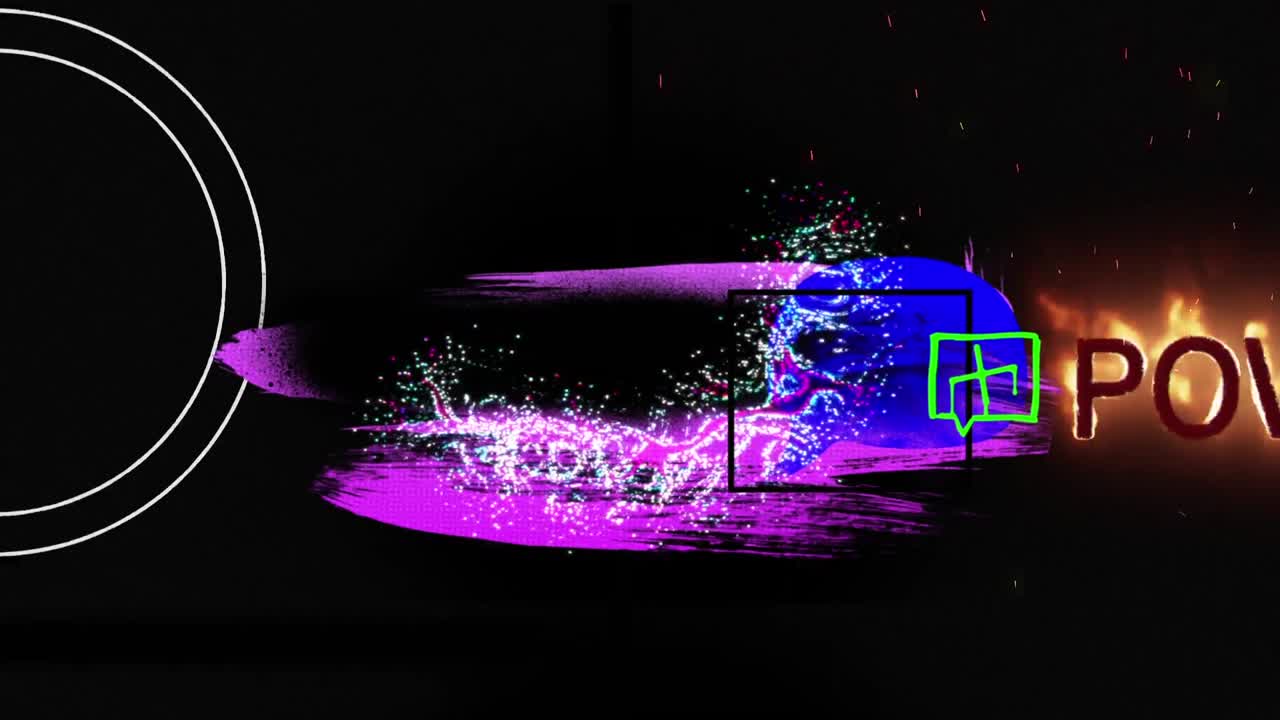 추상적인 다채로운 모양과 검은 바탕에 불타는 숫자의 애니메이션