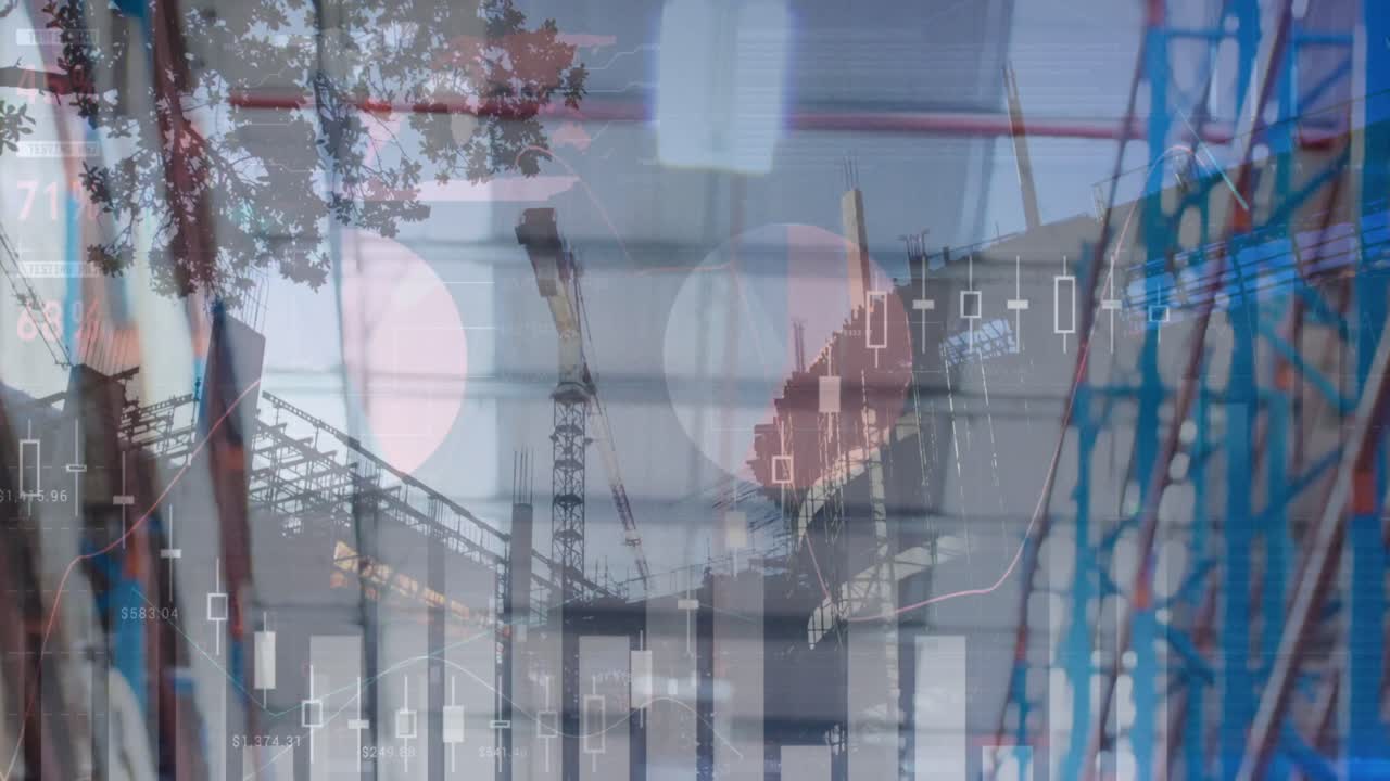 animación del procesamiento de datos financieros sobre el sitio de construcción del hombre sonriente