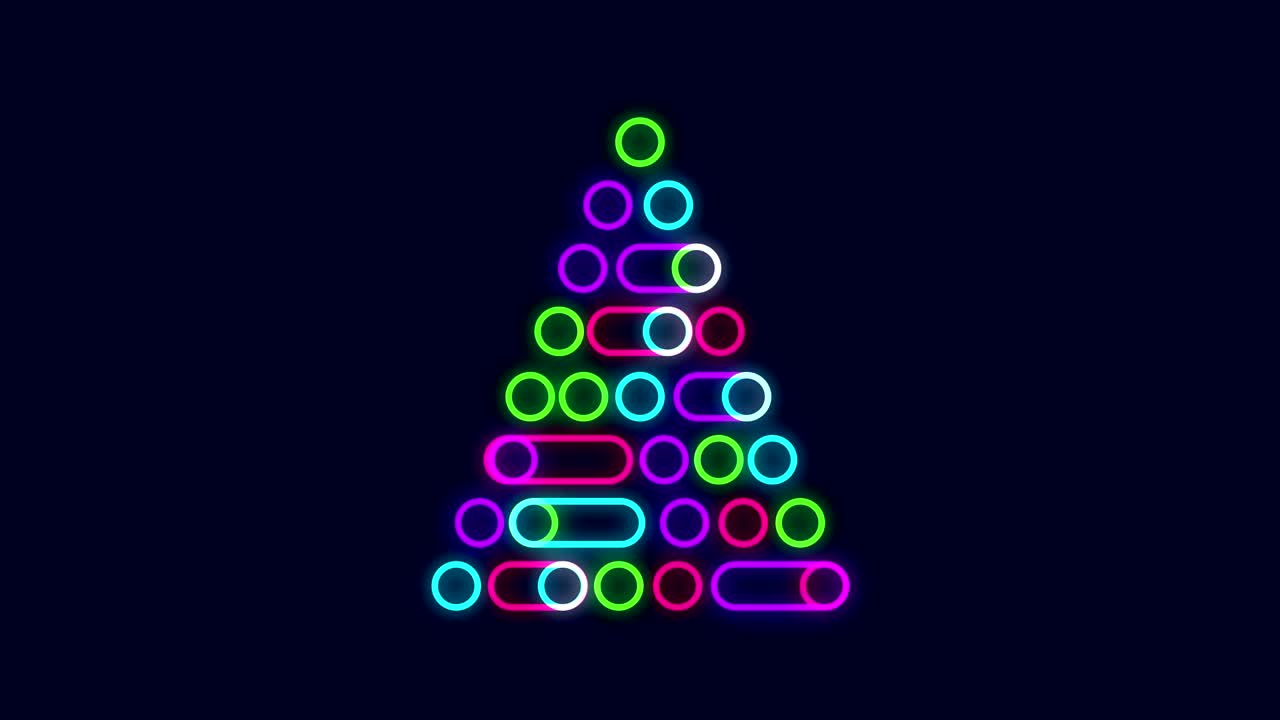Animation of a digital Christmas tree with baubles and Christmas decorations on dark blue background