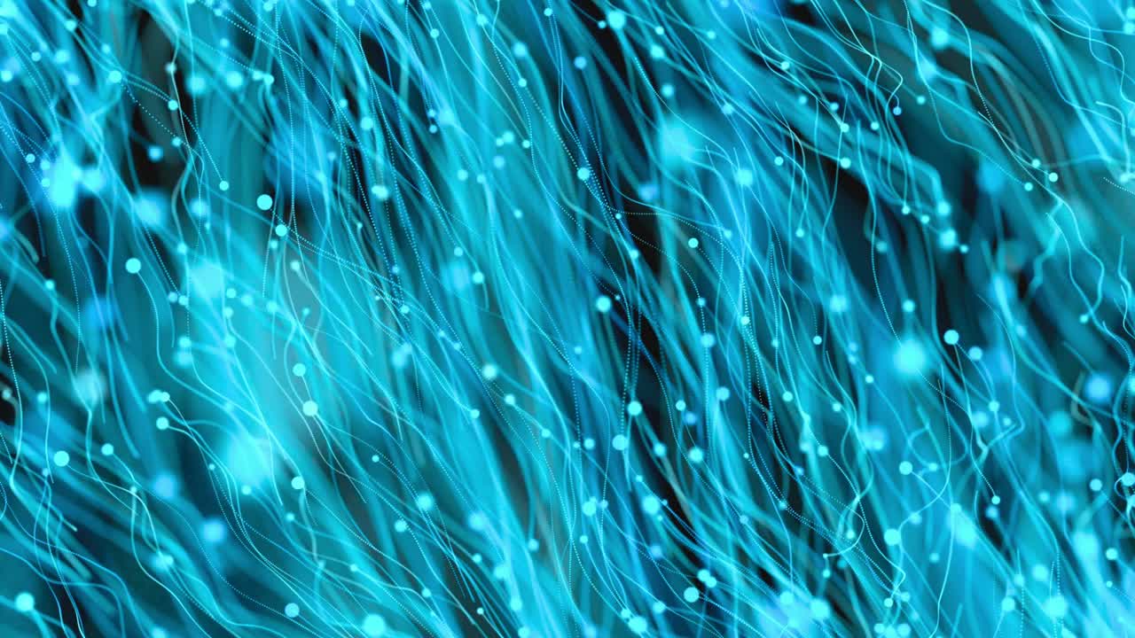 Abstract Blue Glowing Lines and Particles Flowing