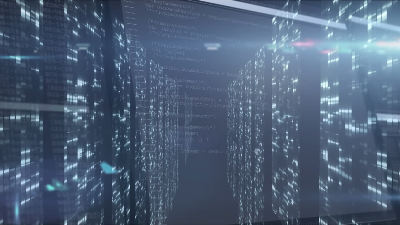 Animations of data processing on dark background