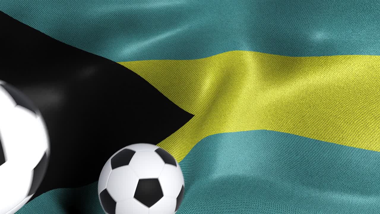 bandera de las bahamas con pelotas de fútbol