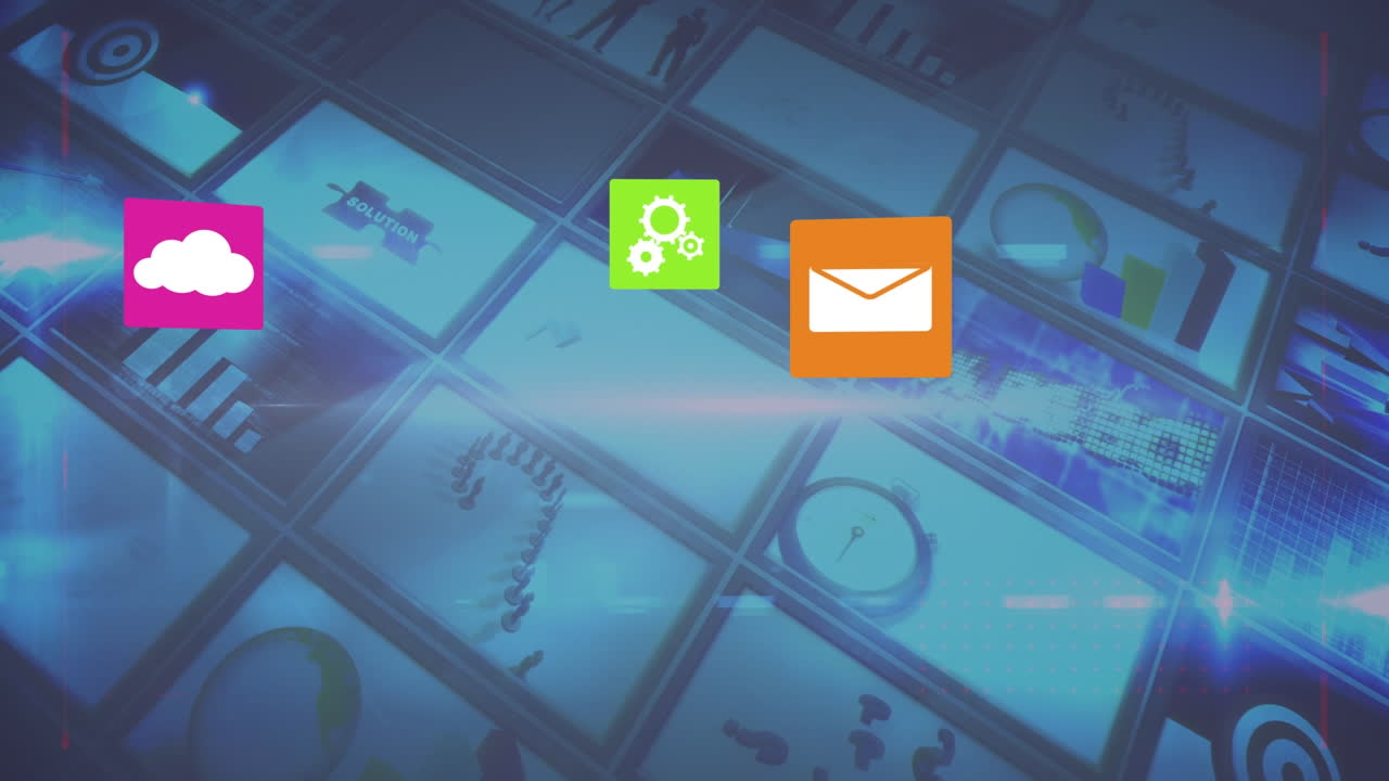 анимация иконок над видео на черном фоне