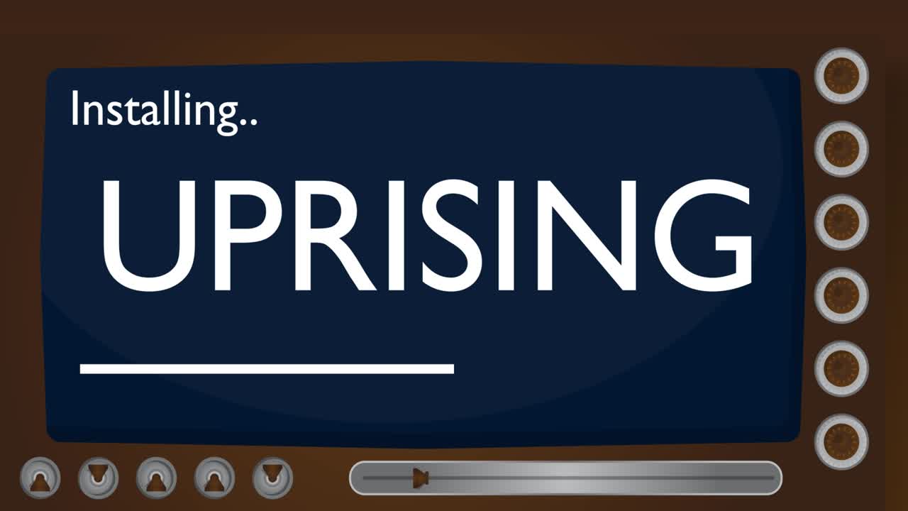 Installing Uprising. Text screen on old TV.