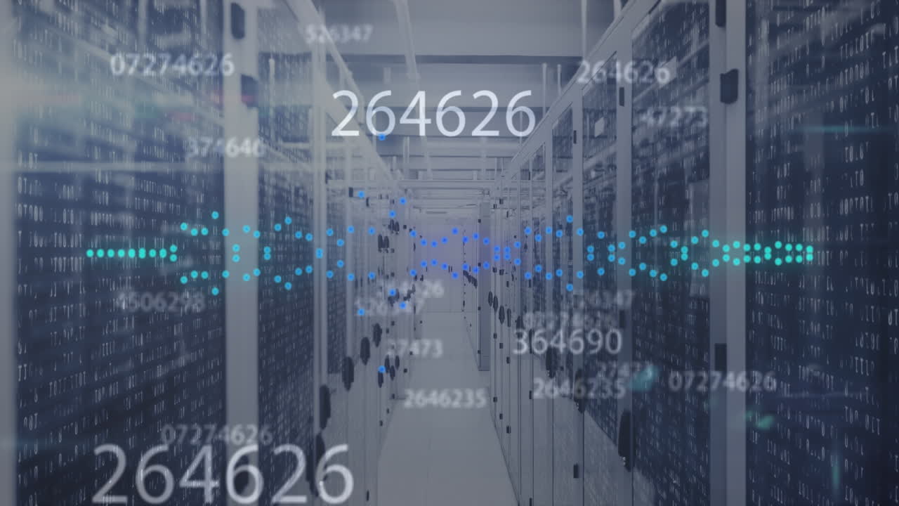 Animation of data processing and shapes over server room