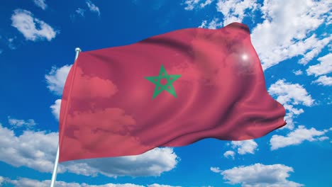 flag of morocco with fabric structure against a cloudy sky (loopable)