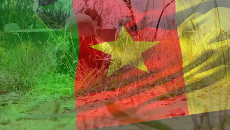 animation of flag of cameroon over caucasian soldier