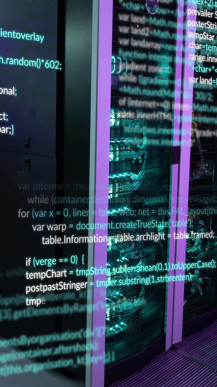 animación del procesamiento de datos en la sala de servidores