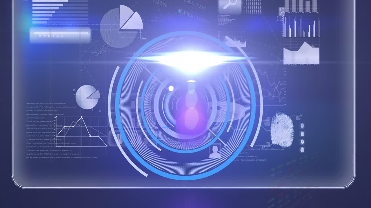 animación del radar moviéndose sobre gráfico científico y datos