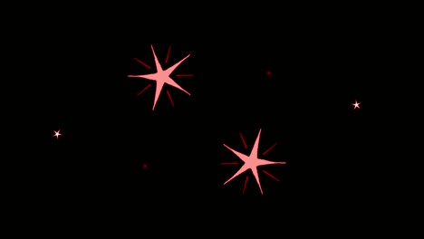 animation red stars shape sparkles on black background.