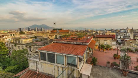 the frugal terracotta clay rooftop gardens of italy, aerial time lapse with zoom