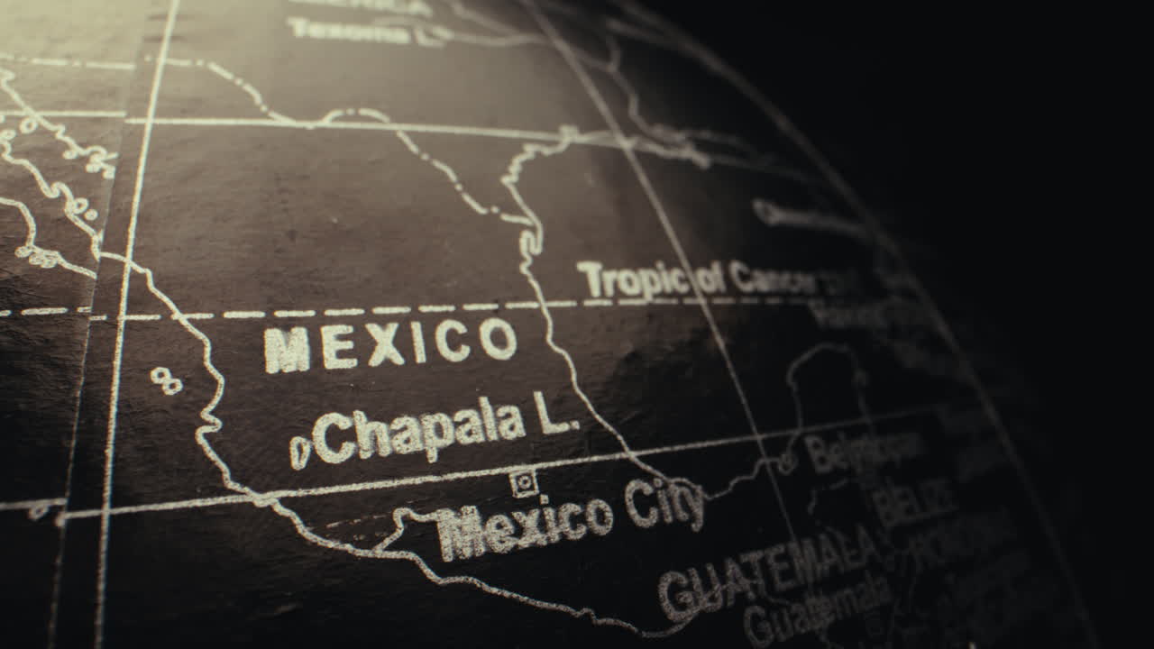 Close-up of a Vintage World Globe Focusing on Mexico