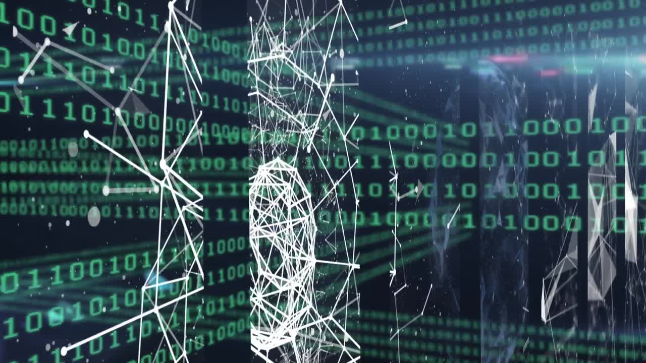 pantallas de red de conexiones y codificación binaria contra un fondo azul