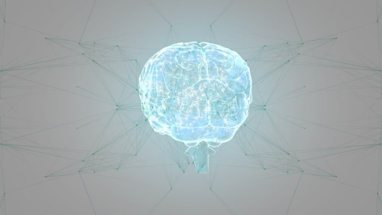 Holographic brain appearing center starting nodes forming sphere radiating network for medtech