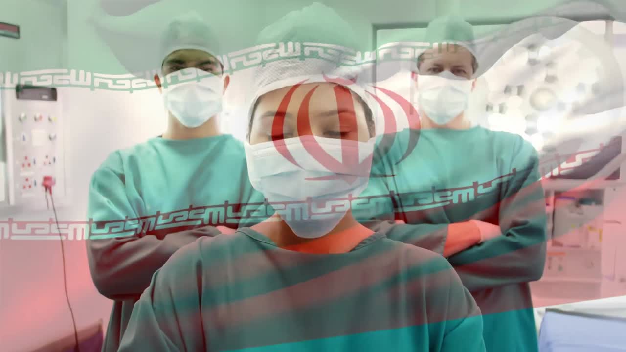 수술실에서 외과 의사 들 위 에 흔들리는 남 이란 의  ⁇ 발 의 애니메이션