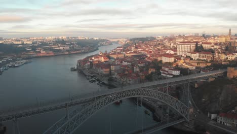 aerial view of the city of porto , douro river and dom luis i bridge