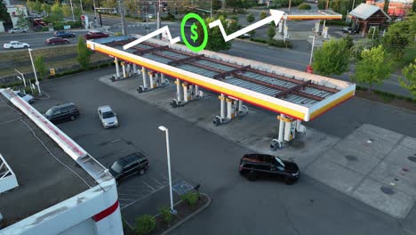 Animation-Mit-Steigenden-Benzinpreisen,-Die-über-Einer-Tankstelle-Schwebt