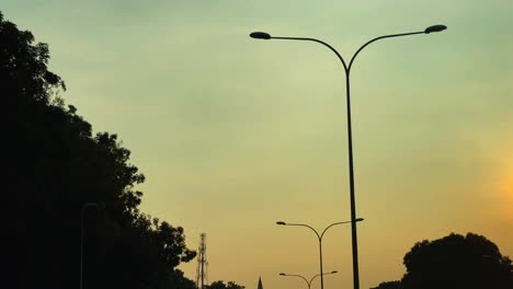 y shape led street light during sunset