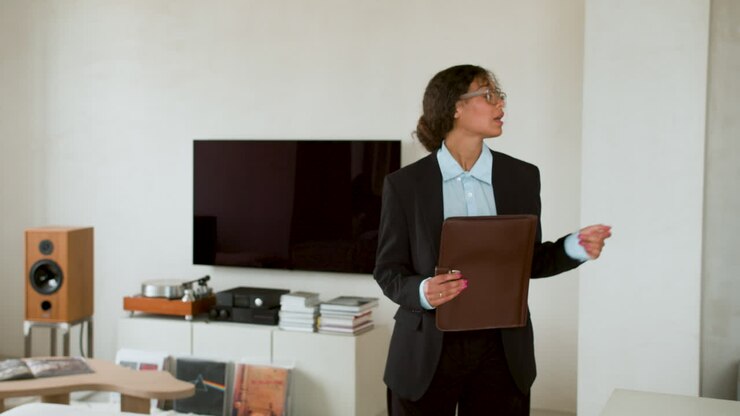 Agente inmobiliario mostrando una casa