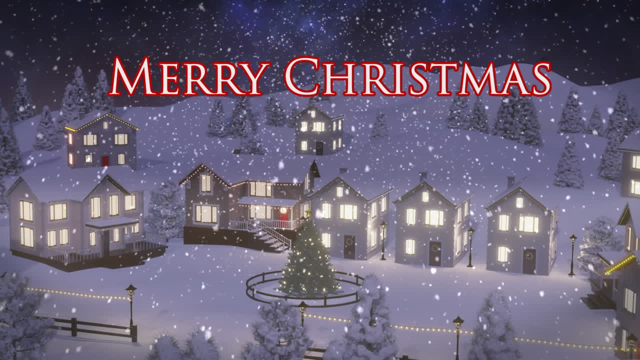 겨울 풍경 위 에 있는 크리스마스 축하 문자 의 애니메이션