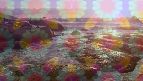 vista de las olas del mar y las rocas contra un fondo de movimiento hipnótico
