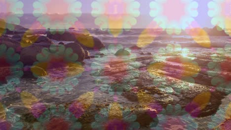 view of sea waves and rocks against hypnotic motion background