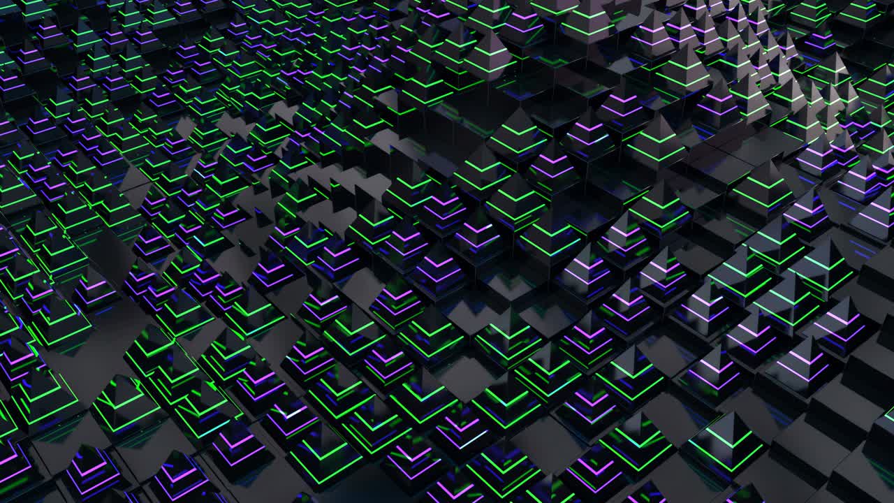 animación de pirámide reflexiva de color 3d abstracta en bucle. superficie ondulada. protector de pantalla. cubos coloridos. modelos 3d animados sin costuras generados en 3d