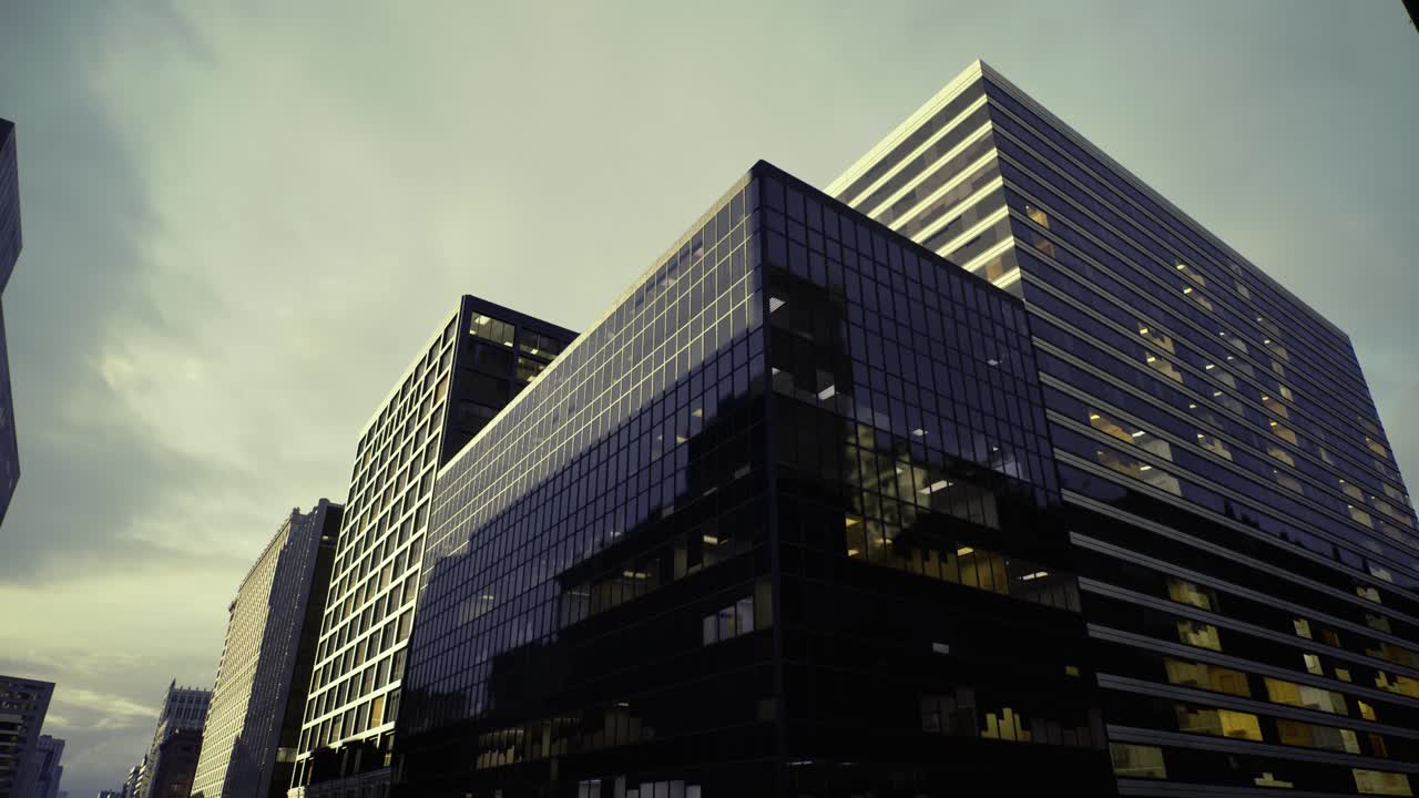 Mirrorpaneled corners showcase sharp city angles and glass intersections