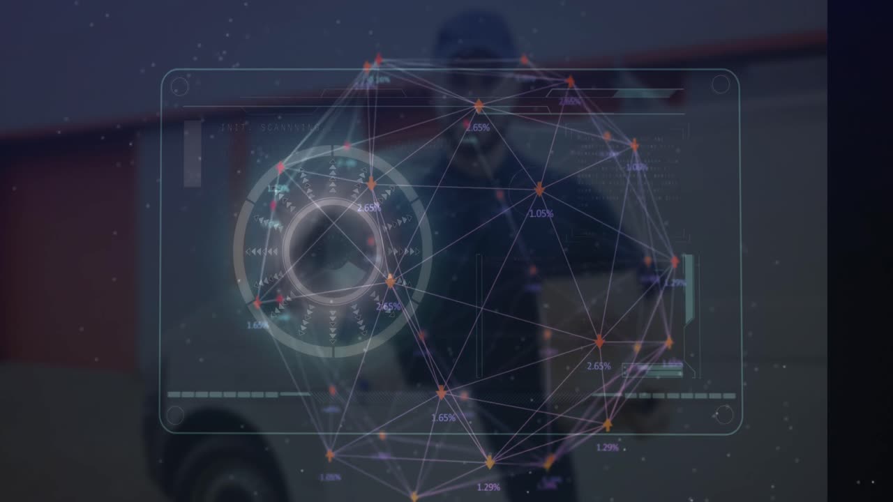 카우카스인 인간에 대한 범위 스캐닝 및 데이터 처리를 가진 연결의 지구의 애니메이션