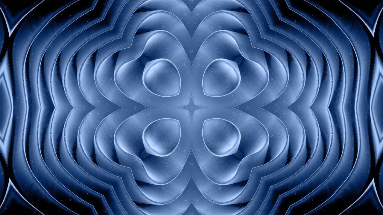 forma abstracta en 3d como una estrella o una flor, estructura simétrica de material de terciopelo azul negro intercalado con pañuelos, formas de cambios cíclicos suaves. fondo mate suave y elegante, animación suave.