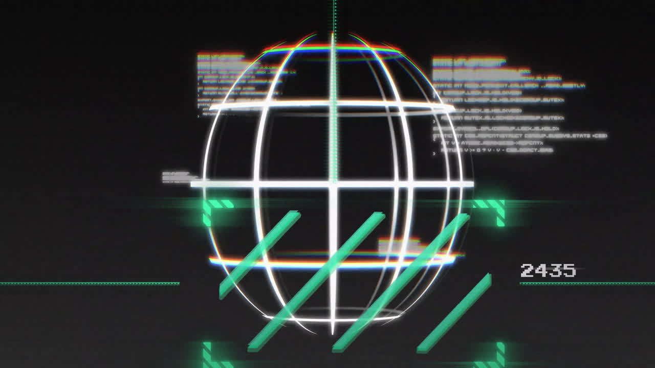 Animation of digital globe with coding and numbers, futuristic data processing