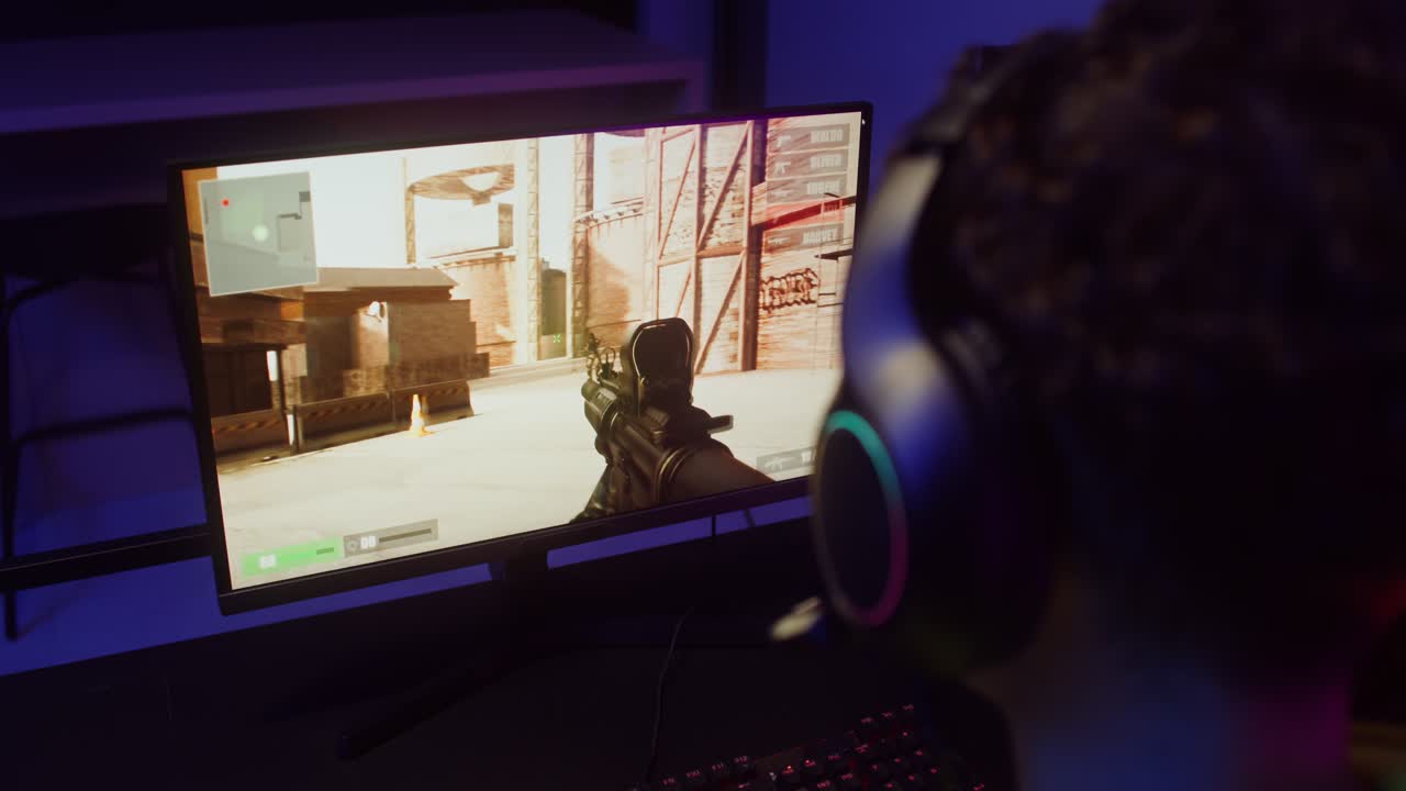 Gamer Playing First Person Shooter