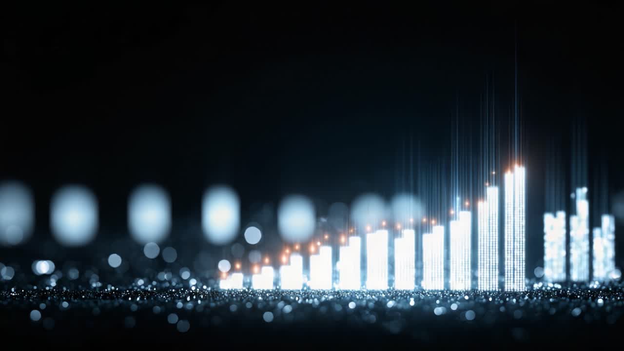 A mesmerizing visual representation of data growth showcased through shimmering lights and dynamic graphical elements against a dark background
