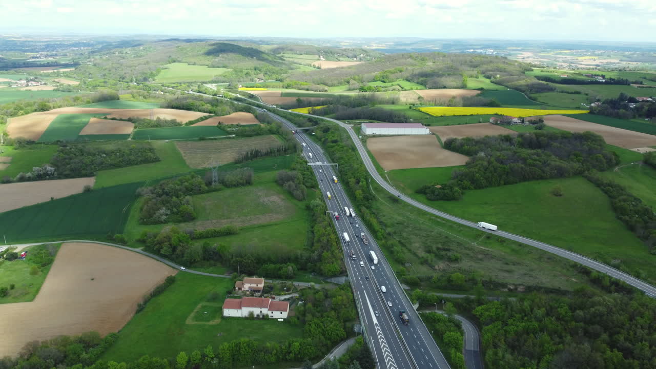 Aerial View of Highway Through Rural Landscape