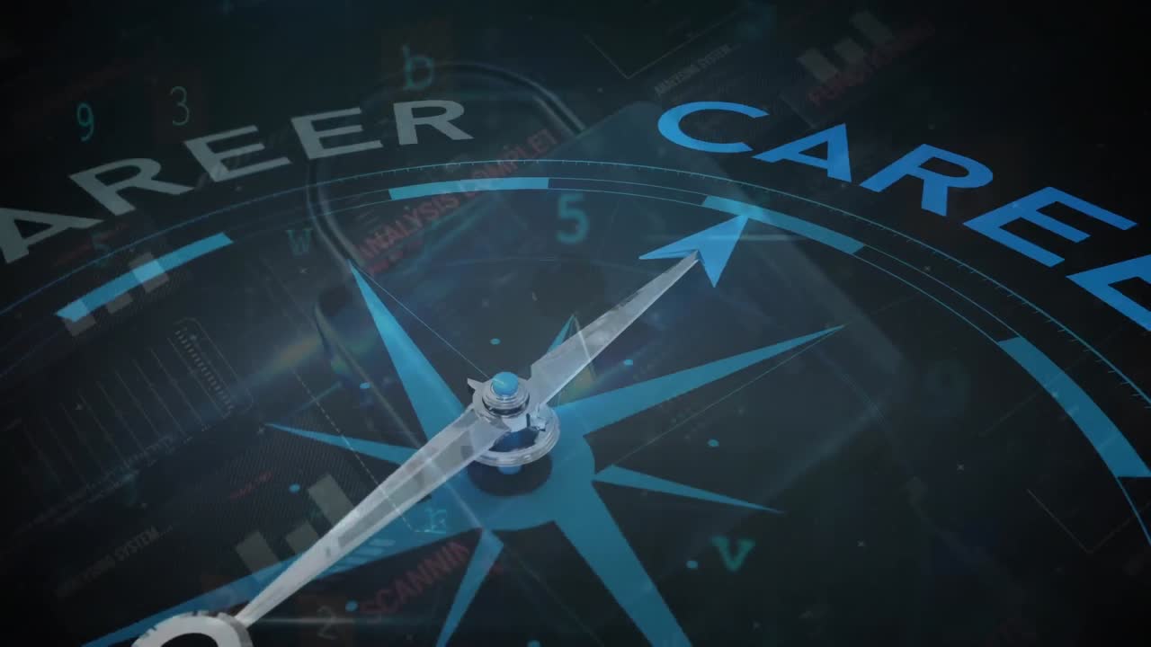 Animation of compass with text over padlock and data processing