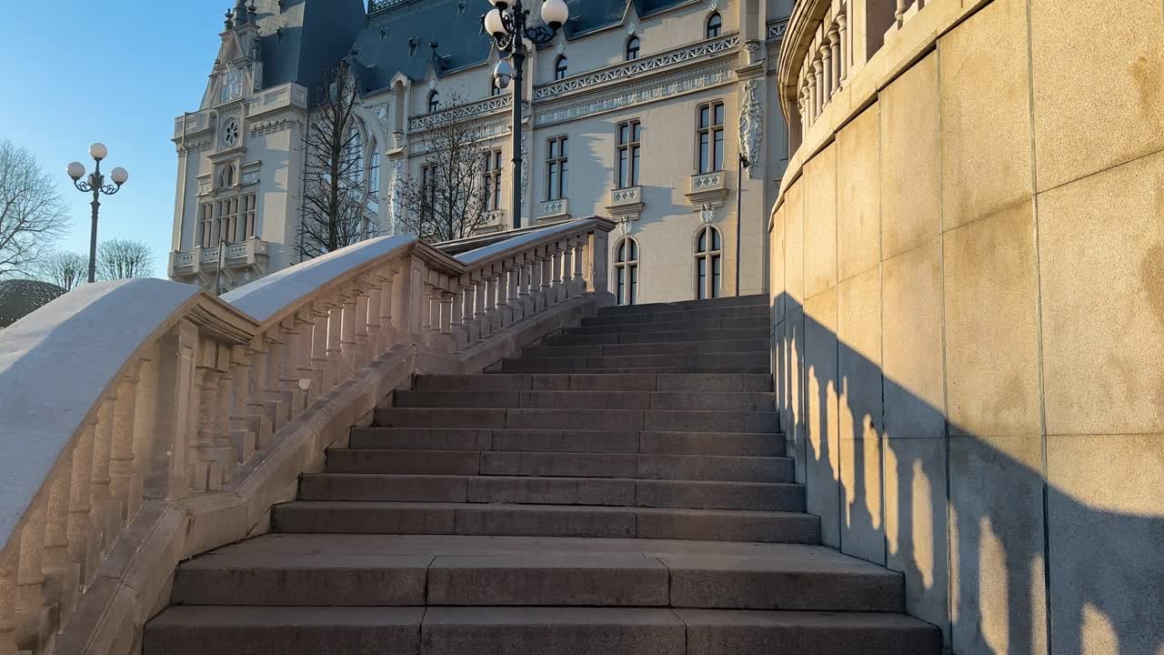 Walking up the stairs to the Palace of Culture