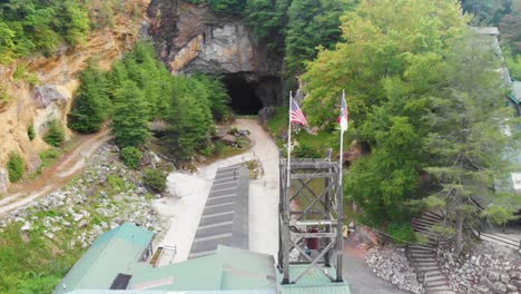 4K-Drone-Video-of-Gemstone-Mine-at-Emerald-Village-near-Little-Switzerland,-NC-on-Summer-Day