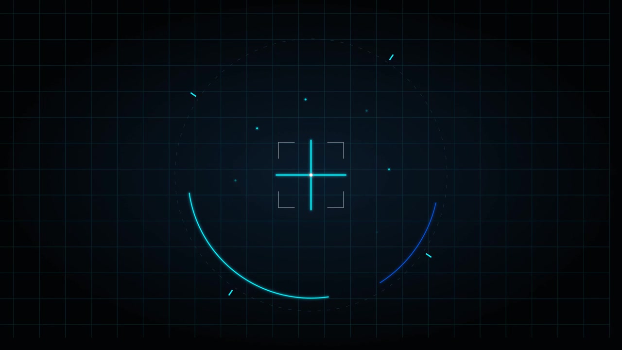 Digital HUD Target Reticle Animation on Dark Grid Background