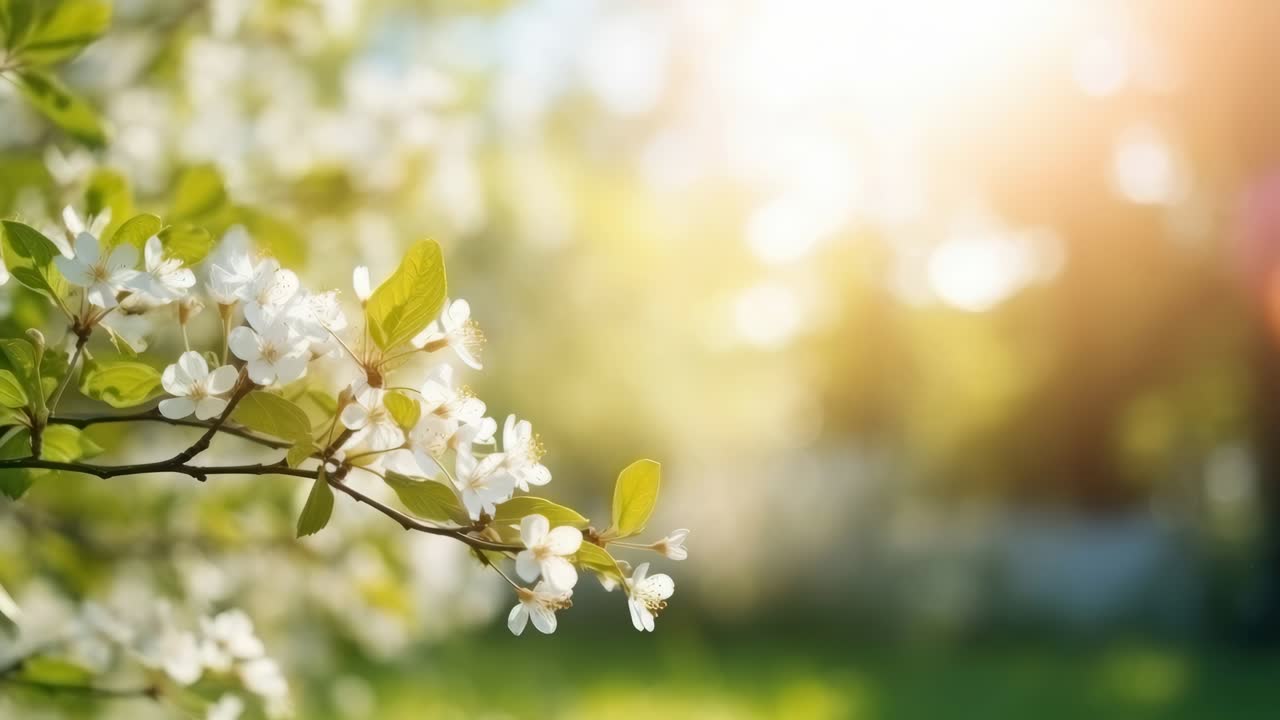 A serene close-up of blossoming flowers with sunlight streaming in, captured at a low angle