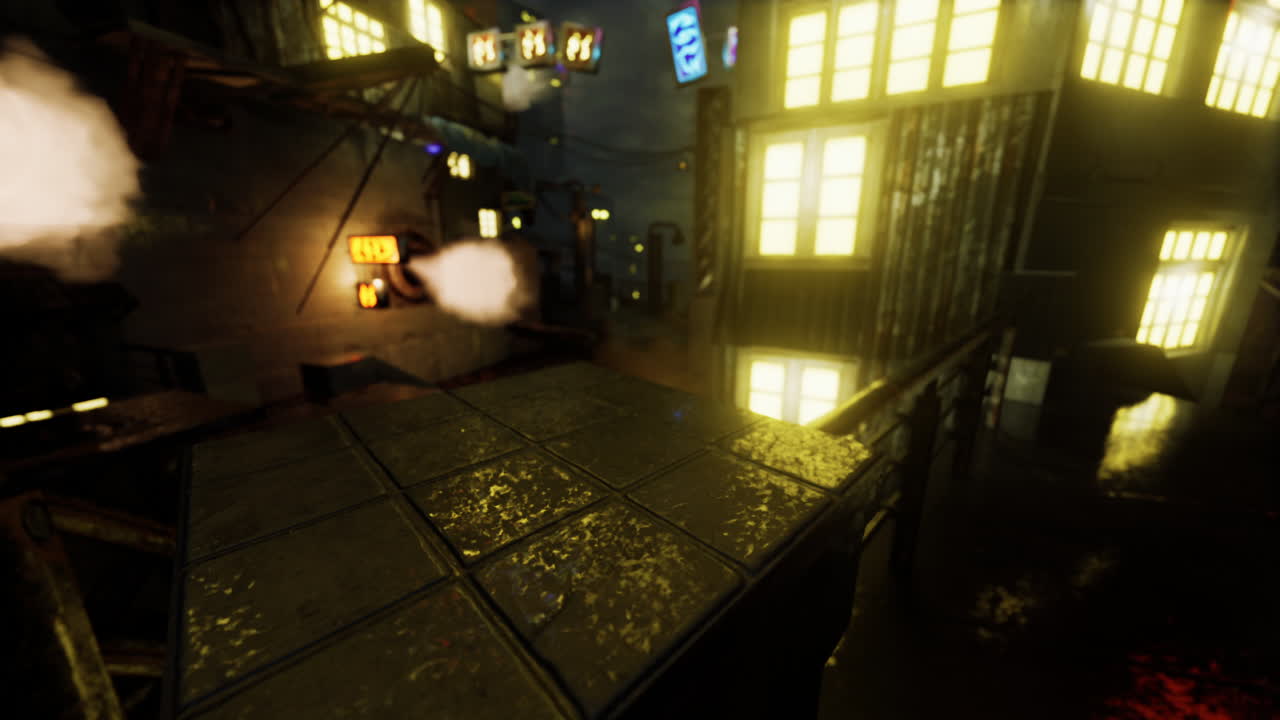 안개 가 있는 산업 도시 거리 도시 야간 풍경