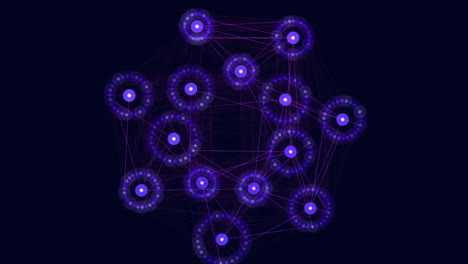 mesmerizing 3d network of glowing purple circles connected by lines