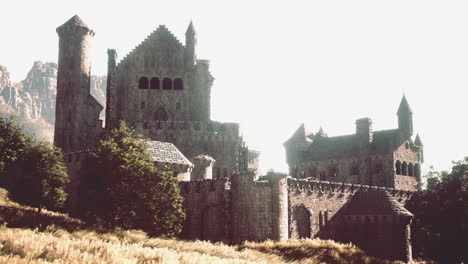 a stone castle on a hill