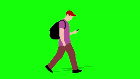 walking silhouette boy cartoon animation. loop animation ( 4k video ).  green background for background transparent use.