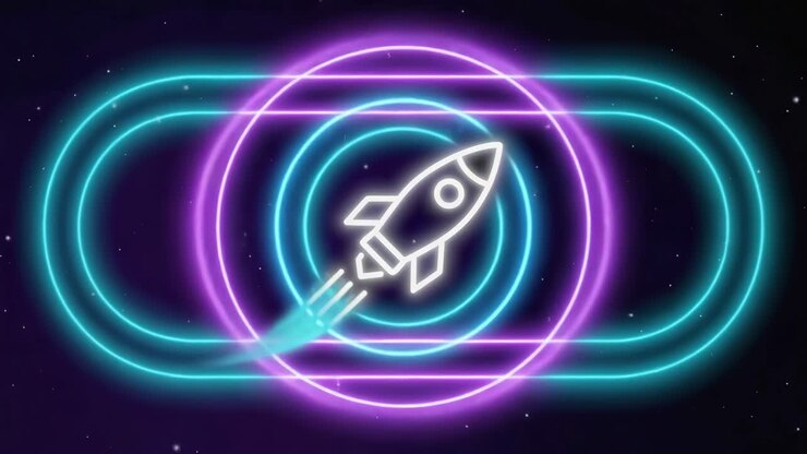 Neon rocket launching into space